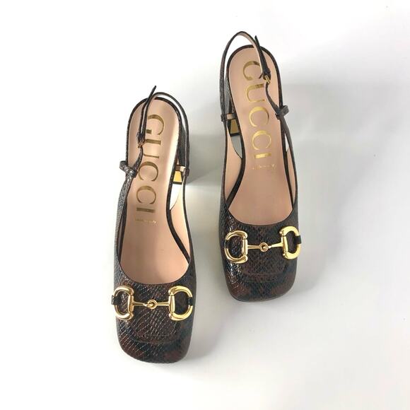 Gucci Baby Horsebit Snake Emboss Slingback Platform Heel Pumps 39 - Picture 2 of 8